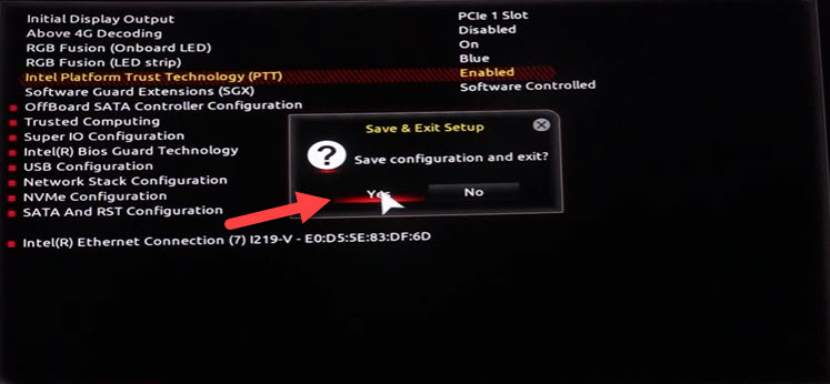 Enable TPM on BIOS for Windows 11