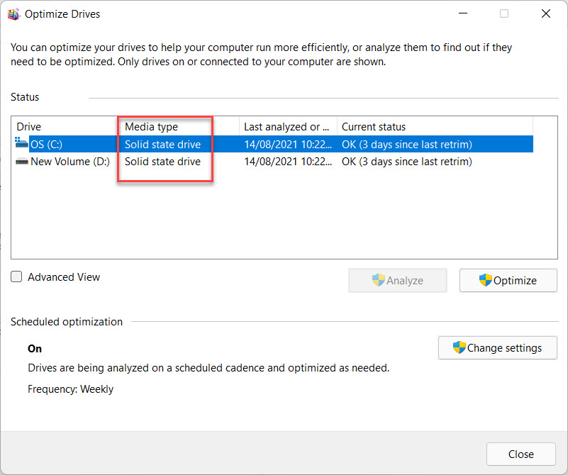 SSD or HDD in Windows 11