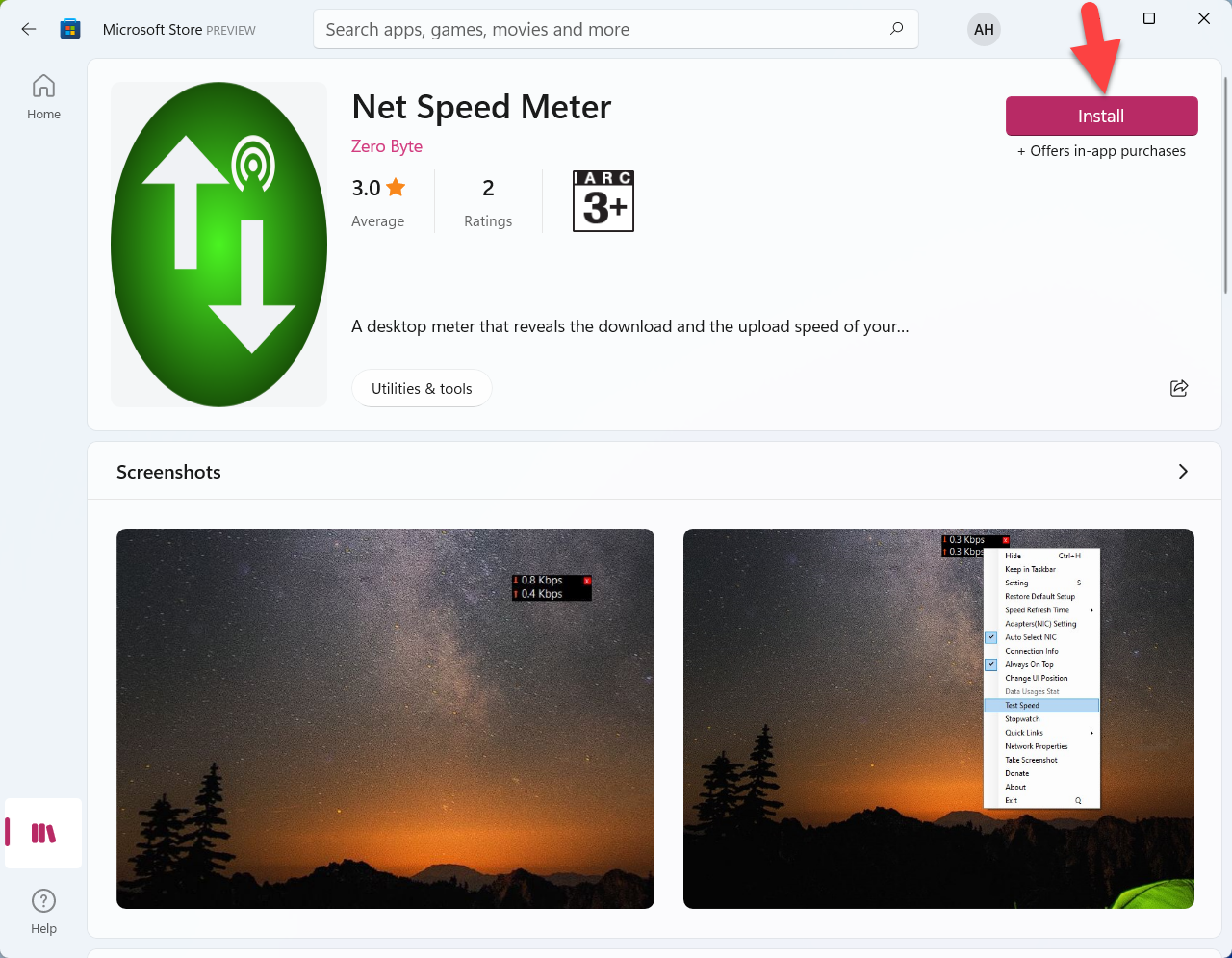 Display Internet Speed Meter