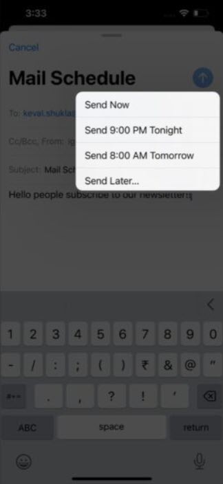 Schedule Emails on iPhone and iPad