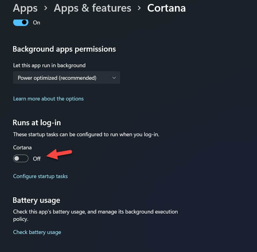 Disable Cortana on Windows 11