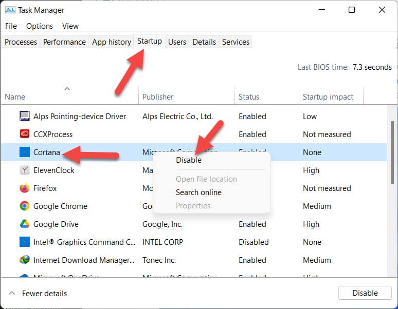 Disable Cortana on Windows 11