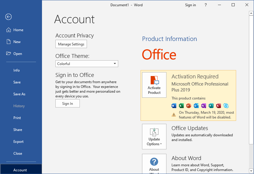 Activate Microsoft Office 2019