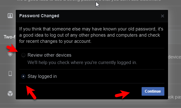 Continue to Change Password