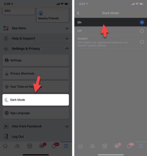 Turn ON Facebook Dark Mode on iPhone