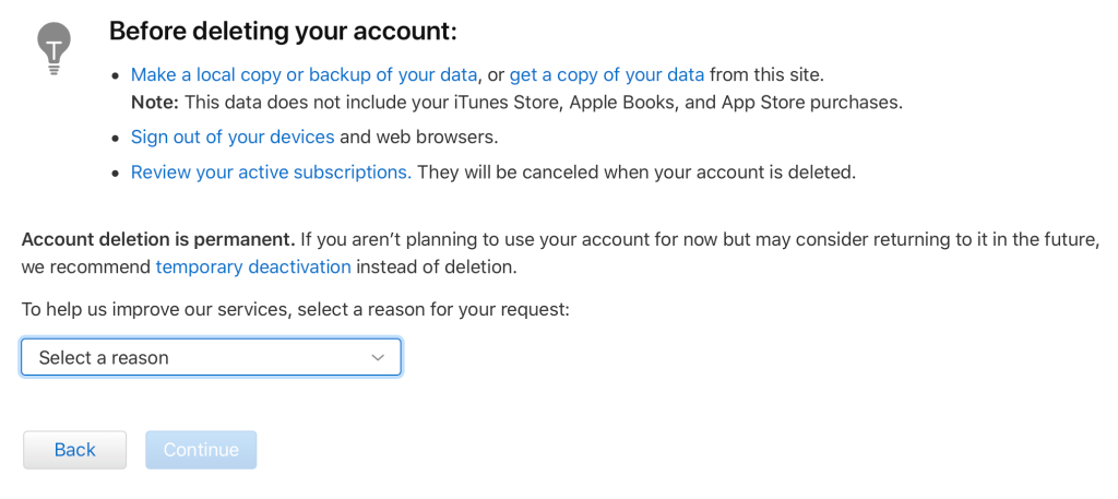 Delete an Apple ID Account