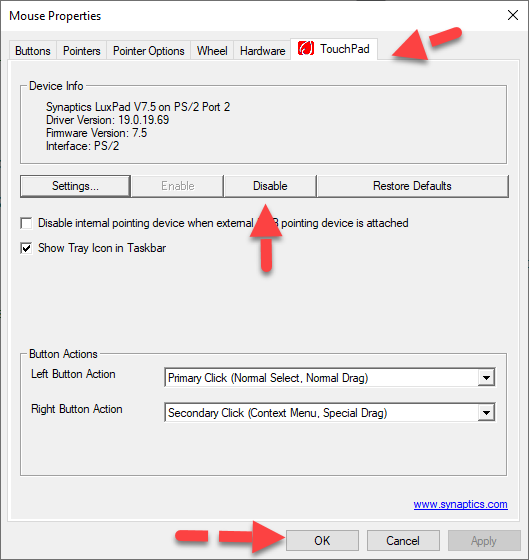Turn Off Touchpad Windows 10