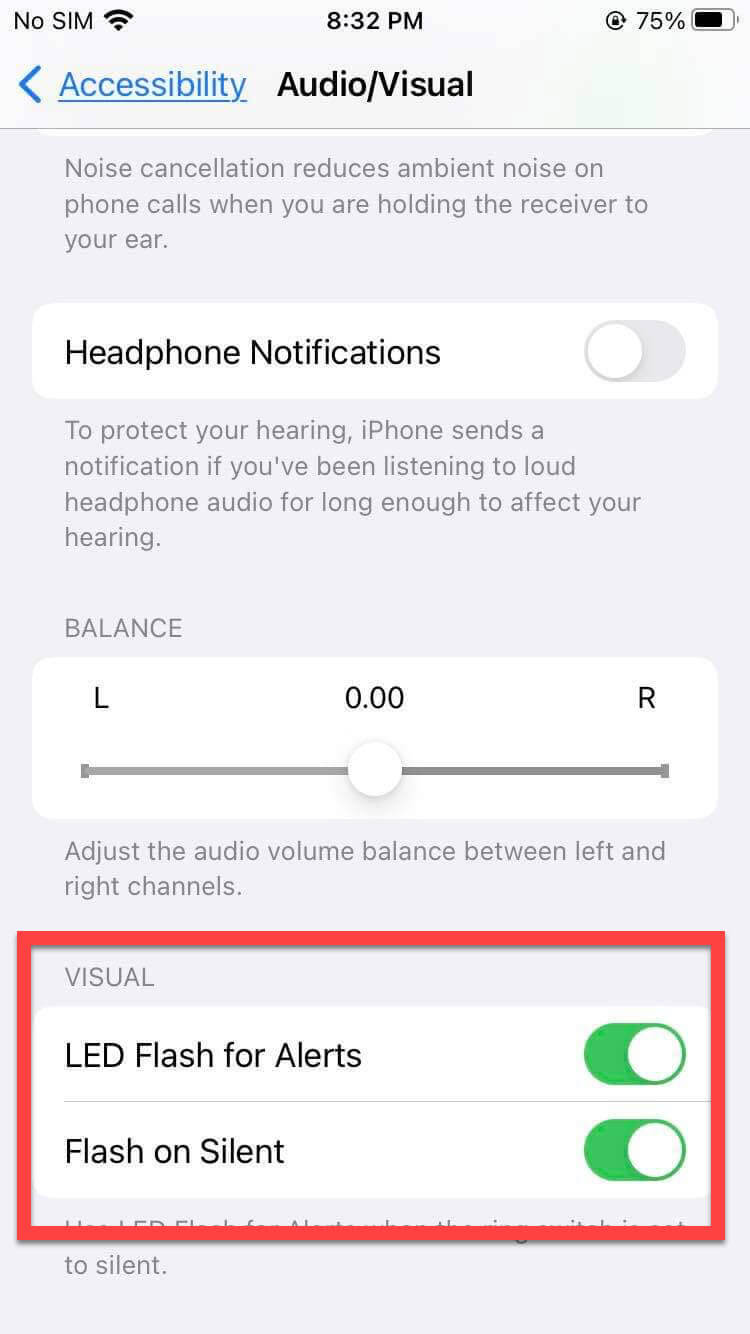 Turn on LED Flash Notification on iPhone