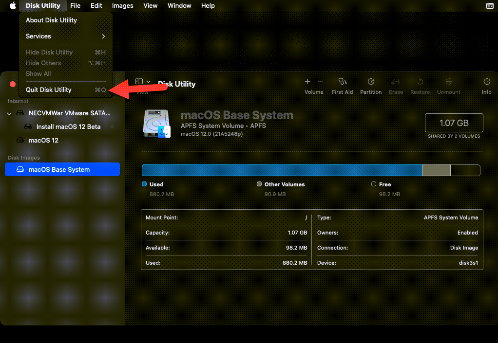 Quit Disk Utility