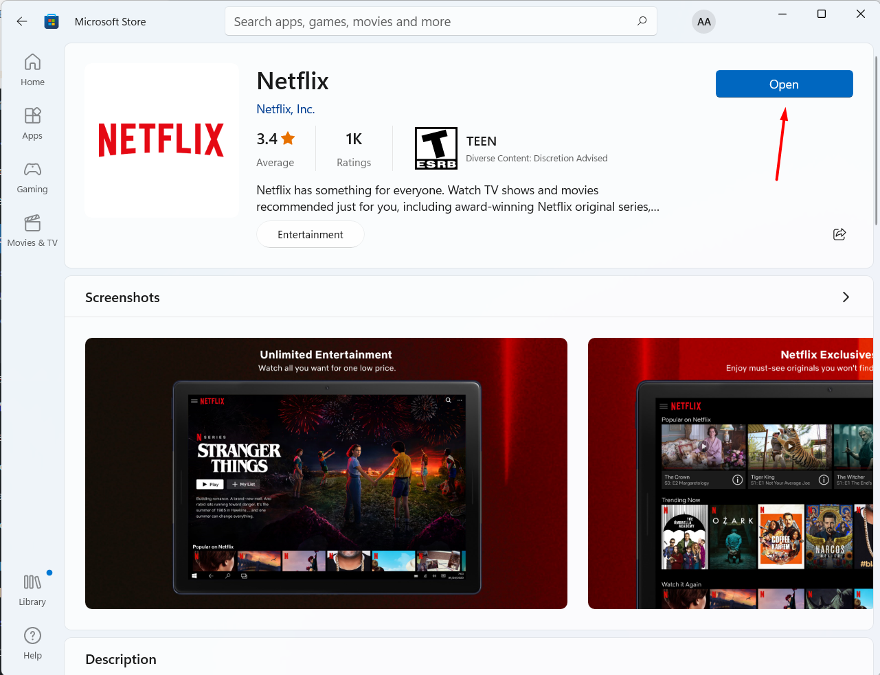 Download Netflix App in Windows 11