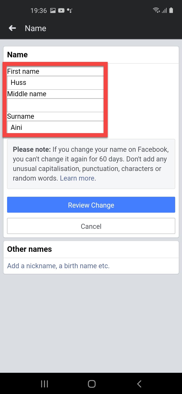 Change Your Name on Facebook