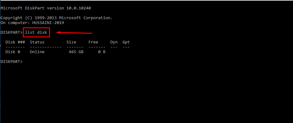 list disk