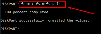 format fs=ntfs quick