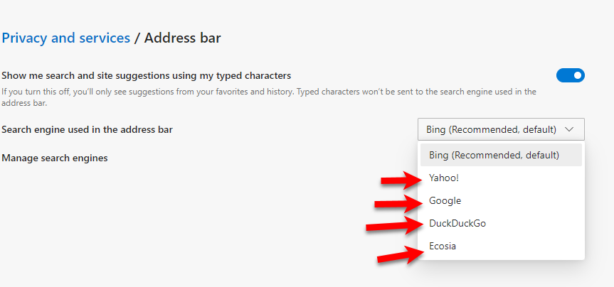 Change the Default Search Engine in Microsoft Edge