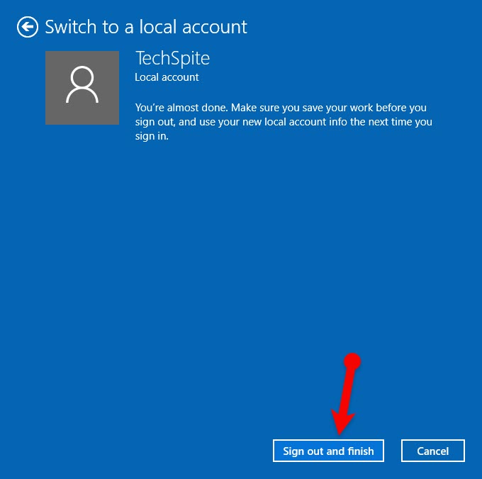 Remove Microsoft Account in Windows 10