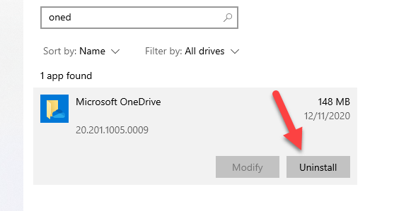 Disable OneDrive on Windows 10