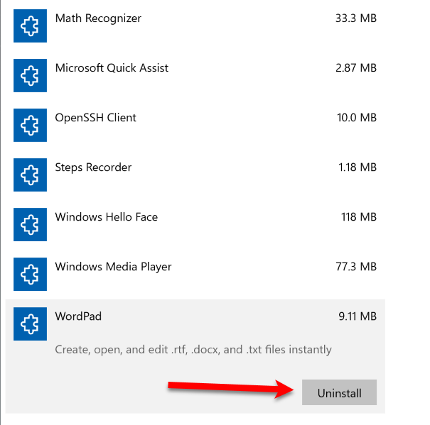 Install Or Uninstall WordPad in Windows 10