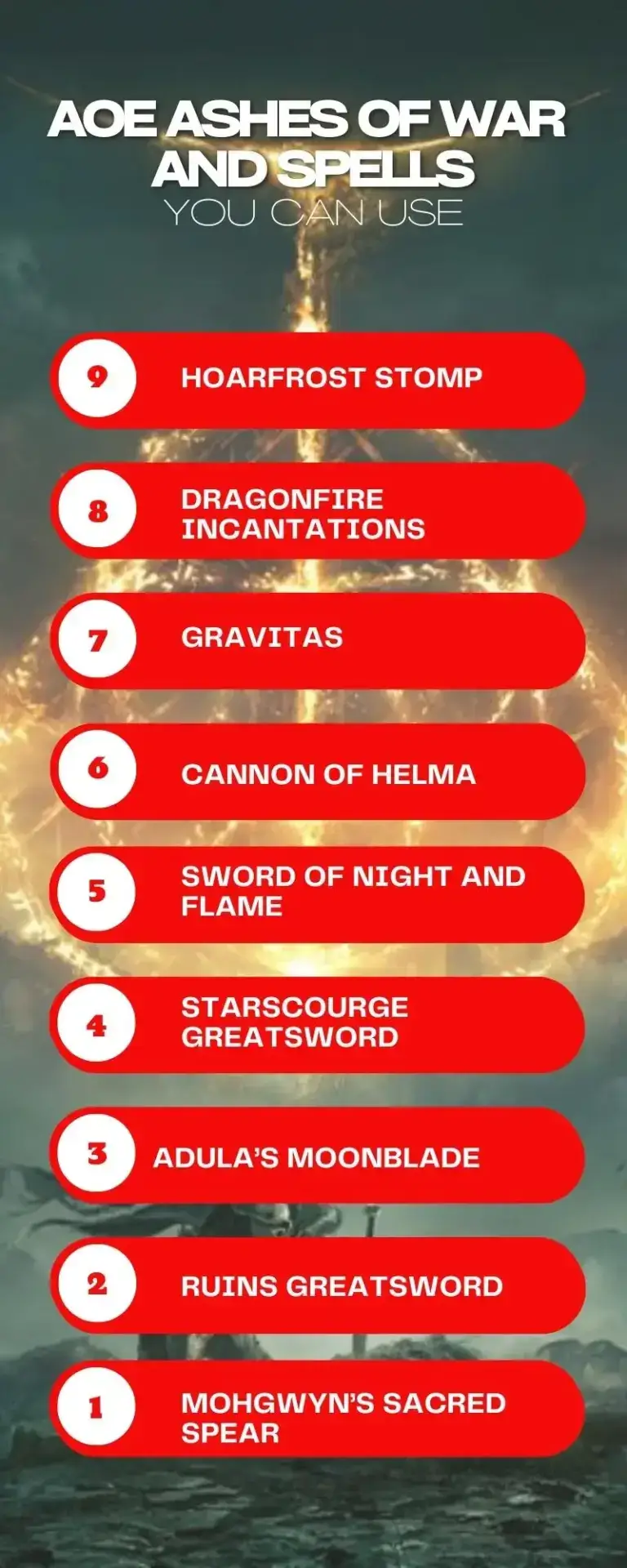 AoE Ashes of War and Spells you can use for Rune Farming