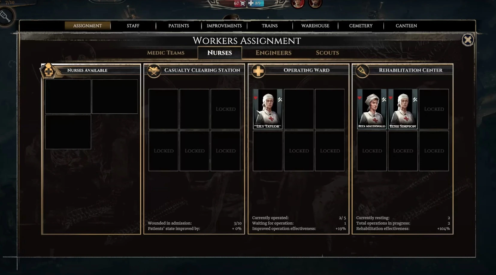 War Hospital- Check every medical staff preferences