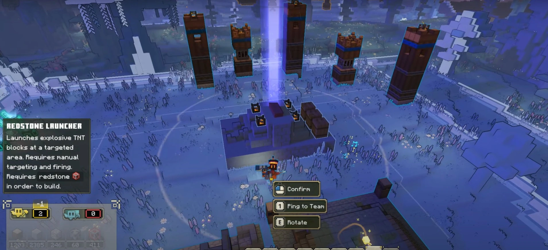 Construct Redstone Launchers beyond the Enemy Tower