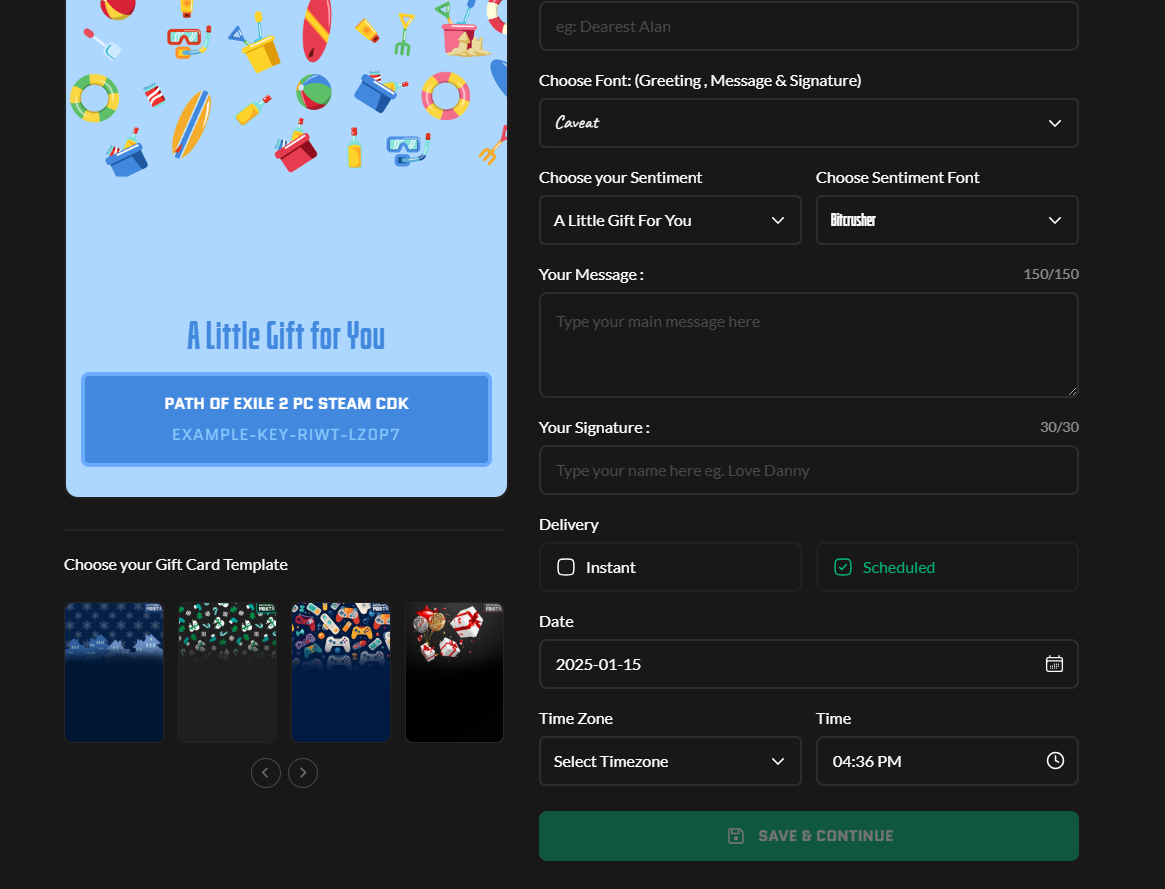 Timing the delivery for Visa Gift Card