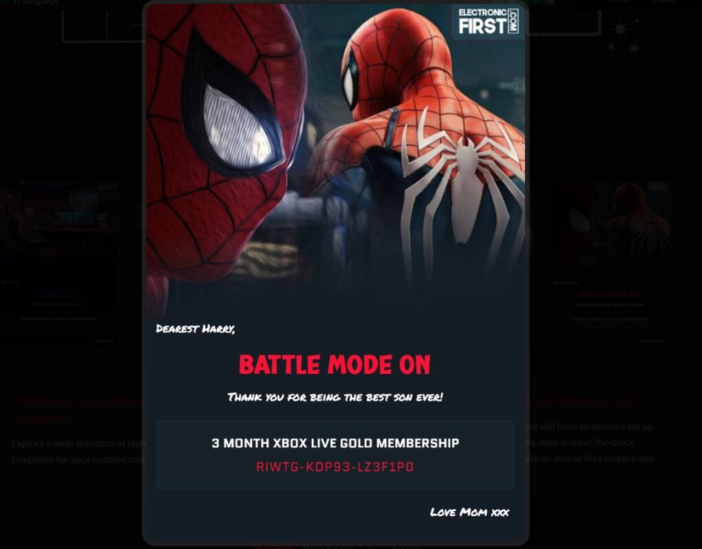 Personalised Amazon Gift Card On Electronicfirst website