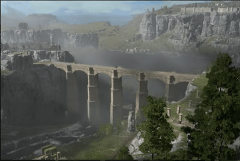 Forspoken: The Water Garden Gigantic connecting two hills over a dried river