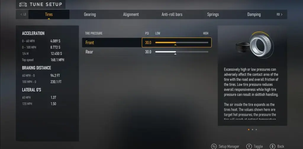 Modify Other Settings and Tire Pressure